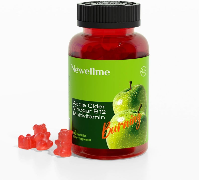 NEWELLME ACV Gummies  Apple Cider Vinegar with The Mother  Vitamin B12  Zero Sugar Vegan GelatinFree NonGMO GlutenFree  Daily Digestive  Energy Support60count - Image 1