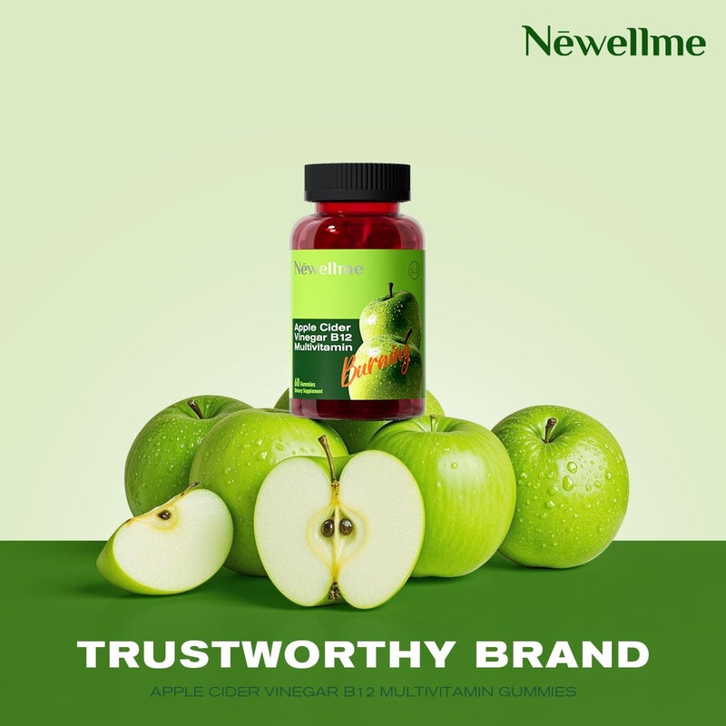 NEWELLME ACV Gummies  Apple Cider Vinegar with The Mother  Vitamin B12  Zero Sugar Vegan GelatinFree NonGMO GlutenFree  Daily Digestive  Energy Support60count - Image 2