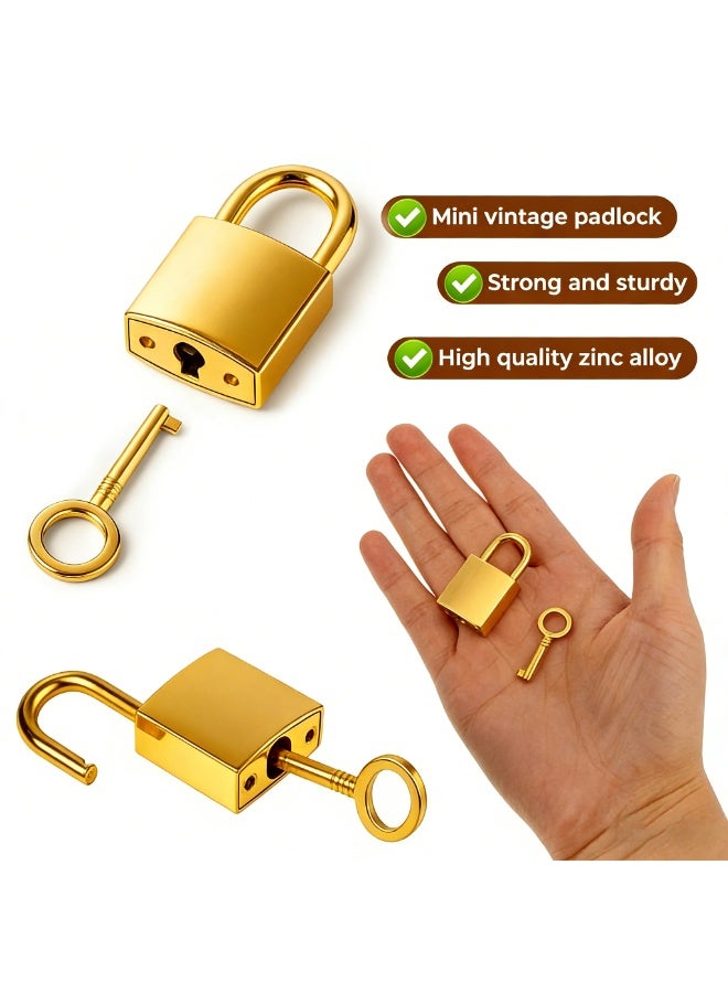 PAWSONIFY 2pcs Vintage Old Antique Style Mini Archaize Padlocks Key Lock with Key for Jewelry Box Storage Box Diary Book(Gold) - Image 3
