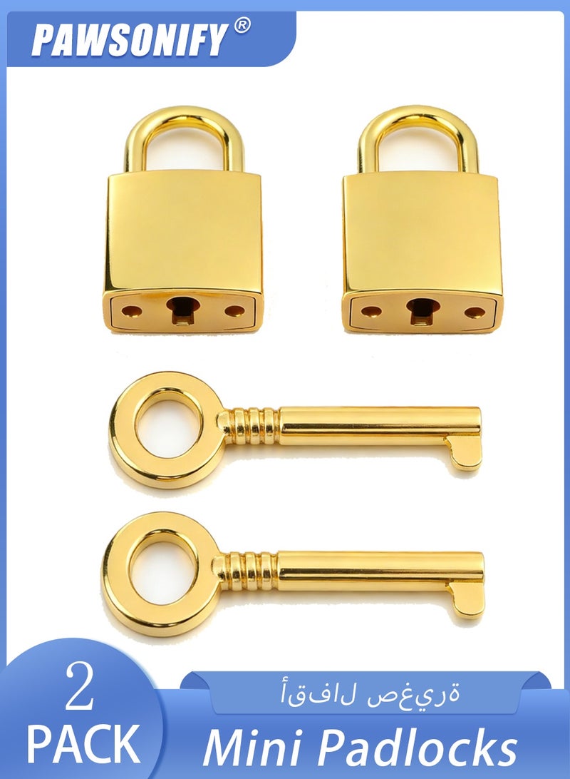 PAWSONIFY 2pcs Vintage Old Antique Style Mini Archaize Padlocks Key Lock with Key for Jewelry Box Storage Box Diary Book(Gold) - Image 1