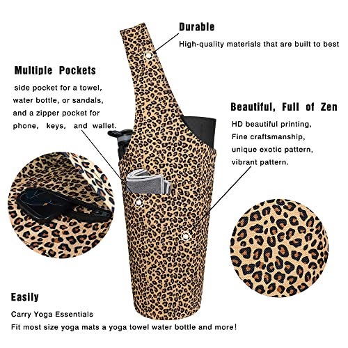 BagYG Yoga Mat Bag - Long Tote with Pockets - Holds More Yoga Accessories - Yoga Bag Fit Most Size Mats - Leopard Print Yoga Mat Carrier 37"x15.5" - Image 2