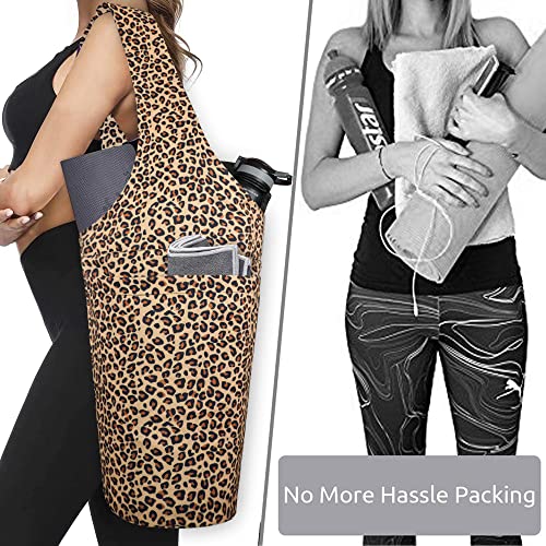 BagYG Yoga Mat Bag - Long Tote with Pockets - Holds More Yoga Accessories - Yoga Bag Fit Most Size Mats - Leopard Print Yoga Mat Carrier 37"x15.5" - Image 5