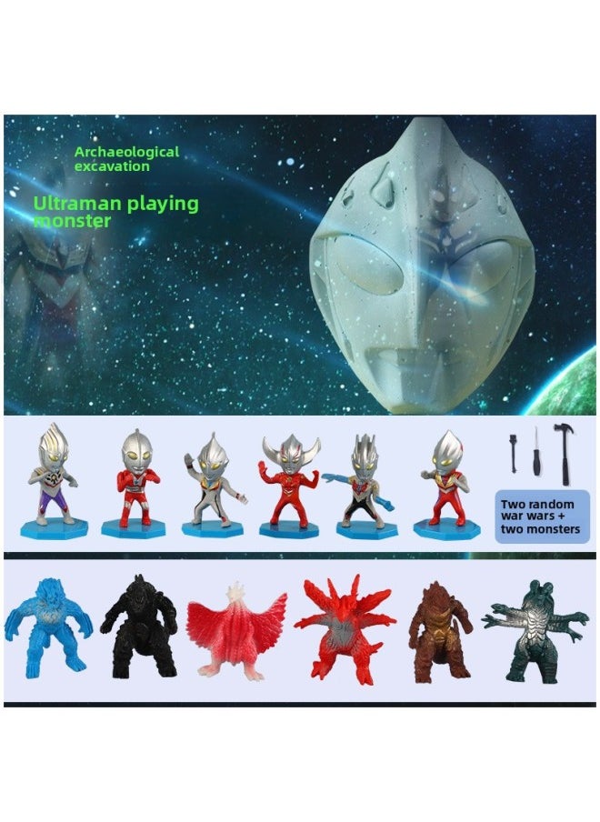 null - Archaeological Excavation Toy Kolomi Blind Box Girl Digs Gem Treasure Children Three-li Gull-Color:Ultraman Fossil A (2 Ultraman + 2 Monsters + 10 Gems) Comes With A Set Of Metal Tools - Image 1