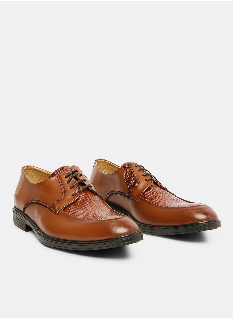 Squadra - Textured Panel Leather Lace-Up Shoes - Image 1