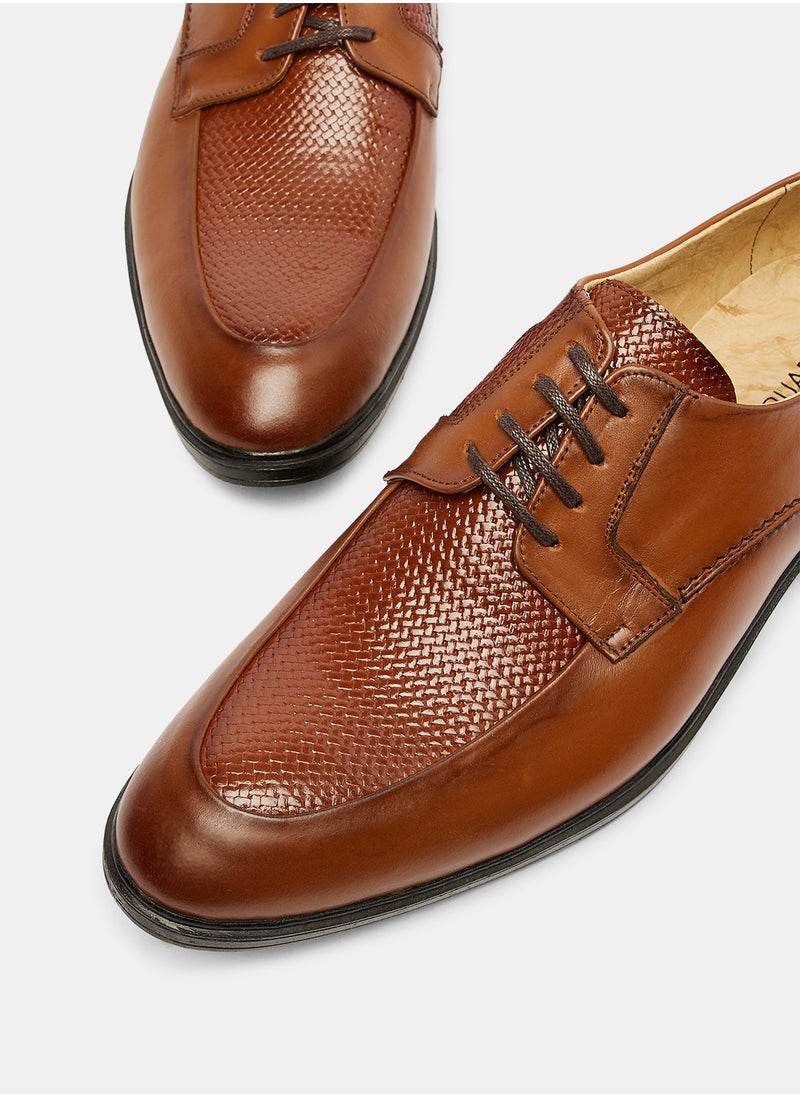 Squadra - Textured Panel Leather Lace-Up Shoes - Image 1