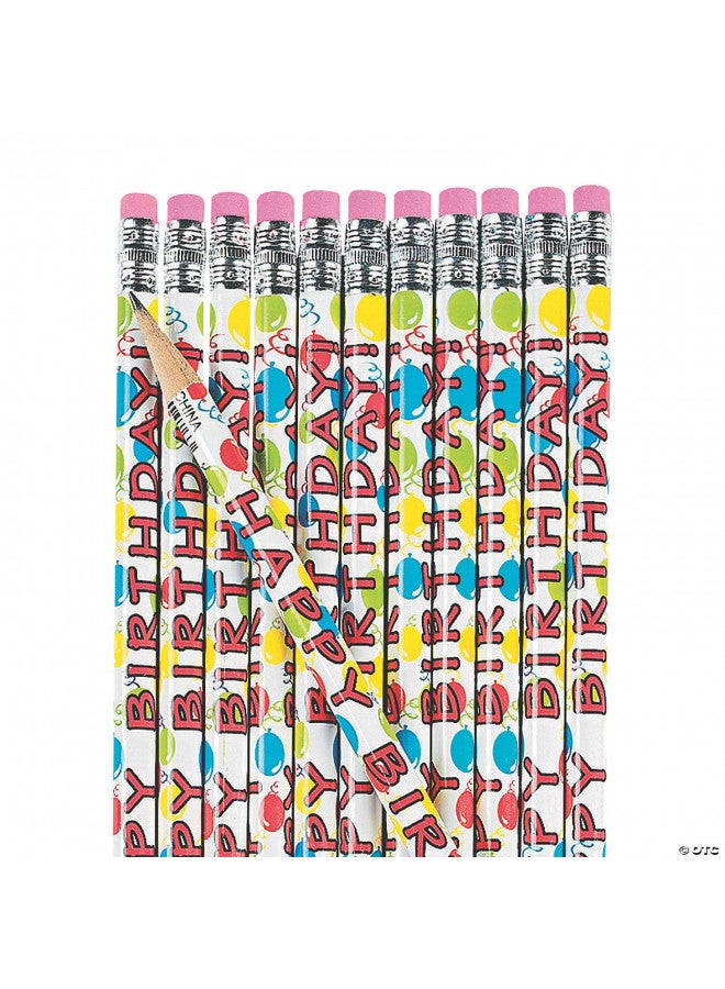 Fun Express Happy Birthday Pencils - Set of 24 - Birthday Party Supplies and Teacher Classroom Rewards