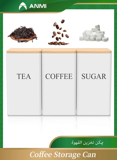 3 Pieces Coffee Storage Sets, Kitchen Containers & Storage with Bamboo Lid, Coffee Sugar Tea Canister Jars