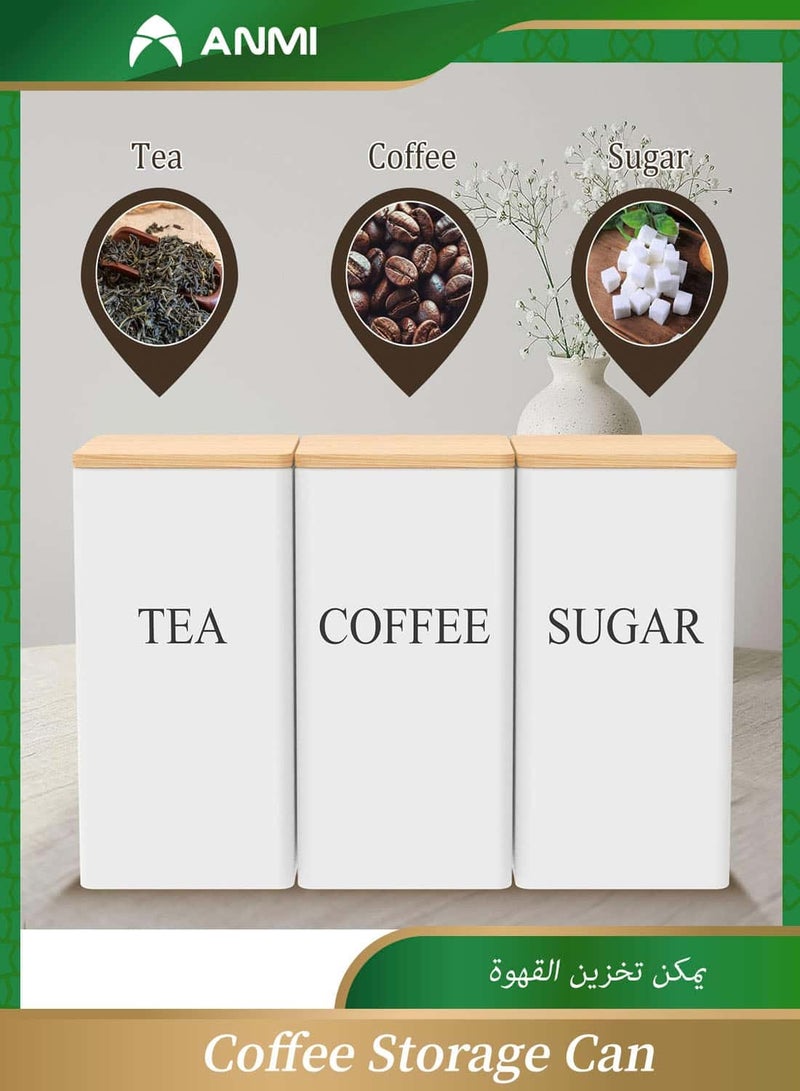 أنمي 3 قطع قهوة  تخزين القهوة, حاويات المطبخ والتخزين مع غطاء الخيزران ، القهوة السكر علبة الشاي الجرار - Image 5
