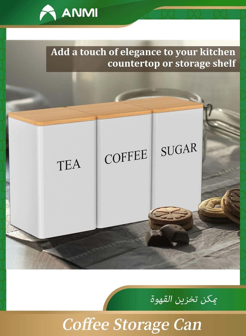 أنمي 3 قطع قهوة  تخزين القهوة, حاويات المطبخ والتخزين مع غطاء الخيزران ، القهوة السكر علبة الشاي الجرار - Image 3