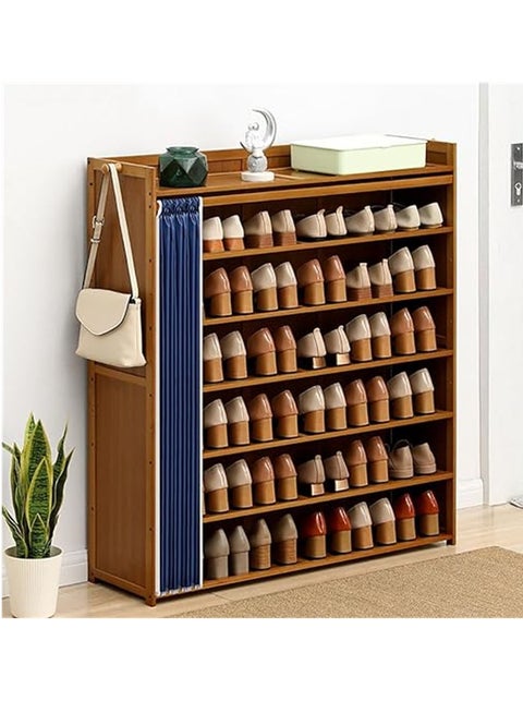 Wooden Shoe Rack Shoe Cabinet with Dustproof Cover Free Standing Shoe Rack Organizer, Multi-Function Storage Shelf