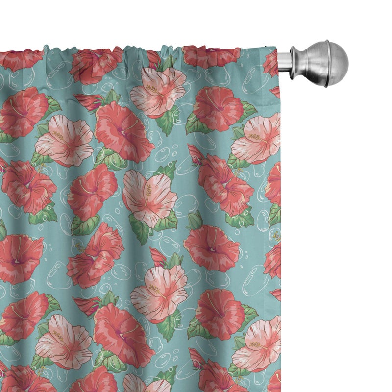 Ambesonne Hibiscus Curtains Pattern of Tropic Flowers and Bubbles Graphic Window Treatments 2 Panel Set for Living Room Bedroom Decor 56 x 84 Teal Coral