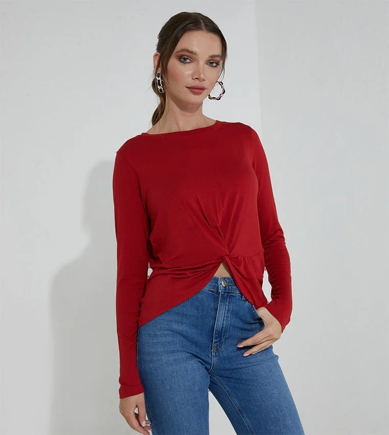 Beverly Hills Polo Club Solid Front Knot Top