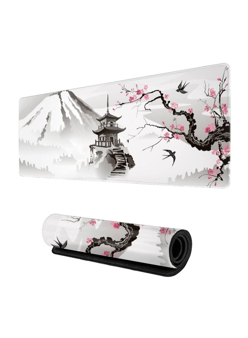 Captaintech Gaming Mouse Pad Black and White Plum Bossom Cherry Blossom, Extended Large Mouse Mat Desk Pad, Stitched Edges Mousepad, Long Non-Slip Rubber Base Mice Pad (31.5x11.8x0.12 Inch, A2) - Image 1