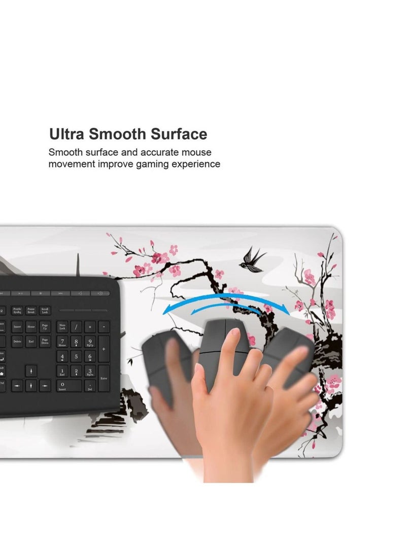 Captaintech Gaming Mouse Pad Black and White Plum Bossom Cherry Blossom, Extended Large Mouse Mat Desk Pad, Stitched Edges Mousepad, Long Non-Slip Rubber Base Mice Pad (31.5x11.8x0.12 Inch, A2) - Image 4