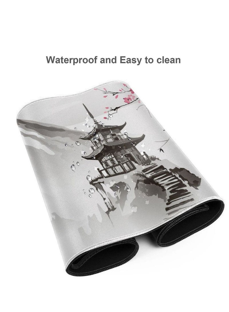 Captaintech Gaming Mouse Pad Black and White Plum Bossom Cherry Blossom, Extended Large Mouse Mat Desk Pad, Stitched Edges Mousepad, Long Non-Slip Rubber Base Mice Pad (31.5x11.8x0.12 Inch, A2) - Image 3