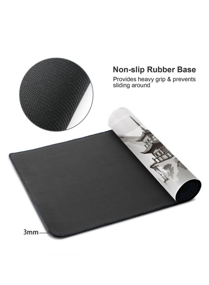 Captaintech Gaming Mouse Pad Black and White Plum Bossom Cherry Blossom, Extended Large Mouse Mat Desk Pad, Stitched Edges Mousepad, Long Non-Slip Rubber Base Mice Pad (31.5x11.8x0.12 Inch, A2) - Image 2