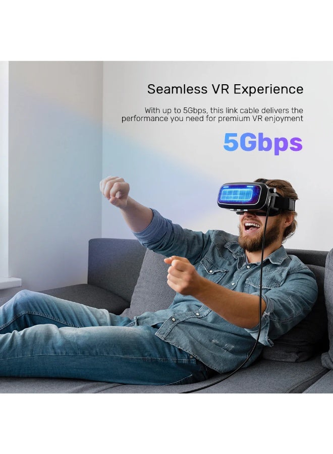 UNITEK كابل VR Link Pro بطول 5م، USB-C بزاوية 90° إلى USB-C، سرعة بيانات 5Gbps، 60W PD، لسماعات Quest و Pico - Image 4
