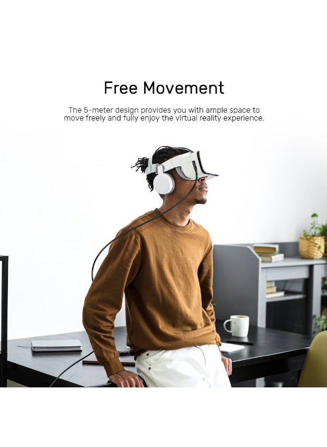 UNITEK كابل VR Link Pro بطول 5م، USB-C بزاوية 90° إلى USB-C، سرعة بيانات 5Gbps، 60W PD، لسماعات Quest و Pico - Image 3