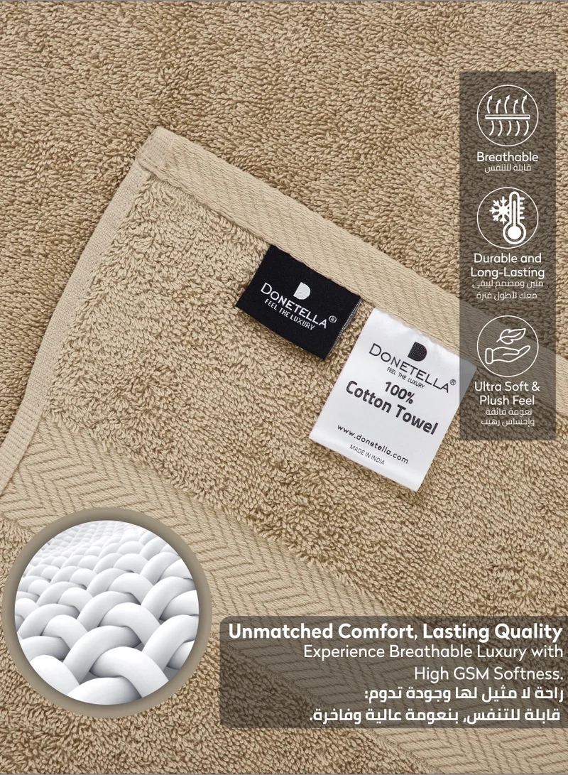 Donetella Premium Towel 3-Pcs Set, 100% Combed Cotton 600 GSM, Highly Absorbent, Quick Dry Towel Set Include 1 Bath Towel, 1 Bath Sheet, 1 Hand Towel, Best Set for Bathroom Gym, Hotel And Spa,Light Beige