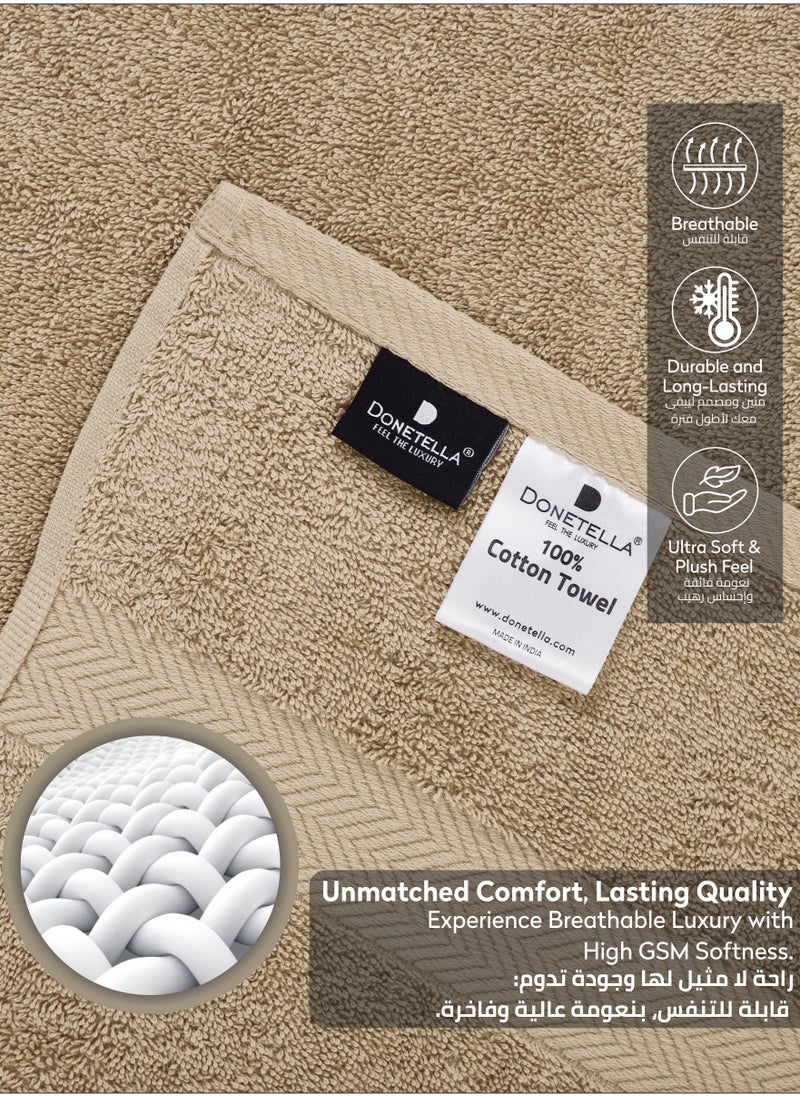 Donetella Premium Towel 3-Pcs Set, 100% Combed Cotton 600 GSM, Highly Absorbent, Quick Dry Towel Set Include 1 Bath Towel, 1 Bath Sheet, 1 Hand Towel, Best Set for Bathroom Gym, Hotel And Spa,Light Beige  - Image 5