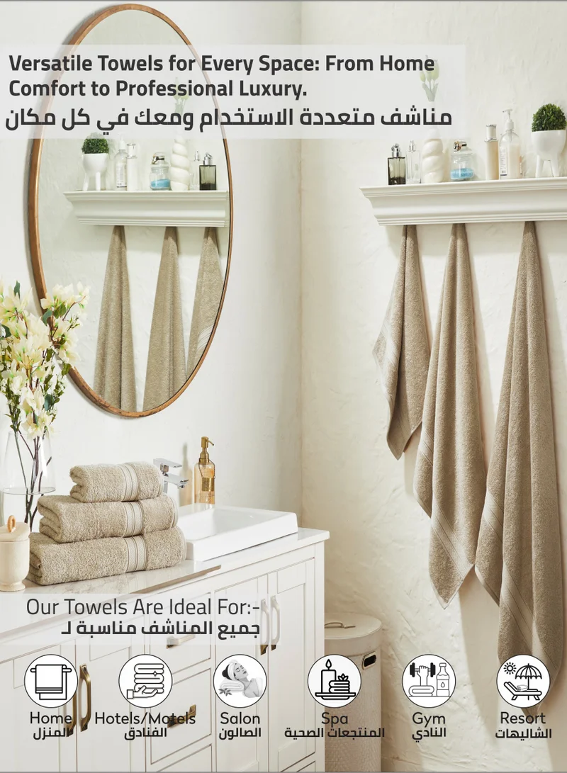 Donetella Premium Towel 3-Pcs Set, 100% Combed Cotton 600 GSM, Highly Absorbent, Quick Dry Towel Set Include 1 Bath Towel, 1 Bath Sheet, 1 Hand Towel, Best Set for Bathroom Gym, Hotel And Spa,Light Beige