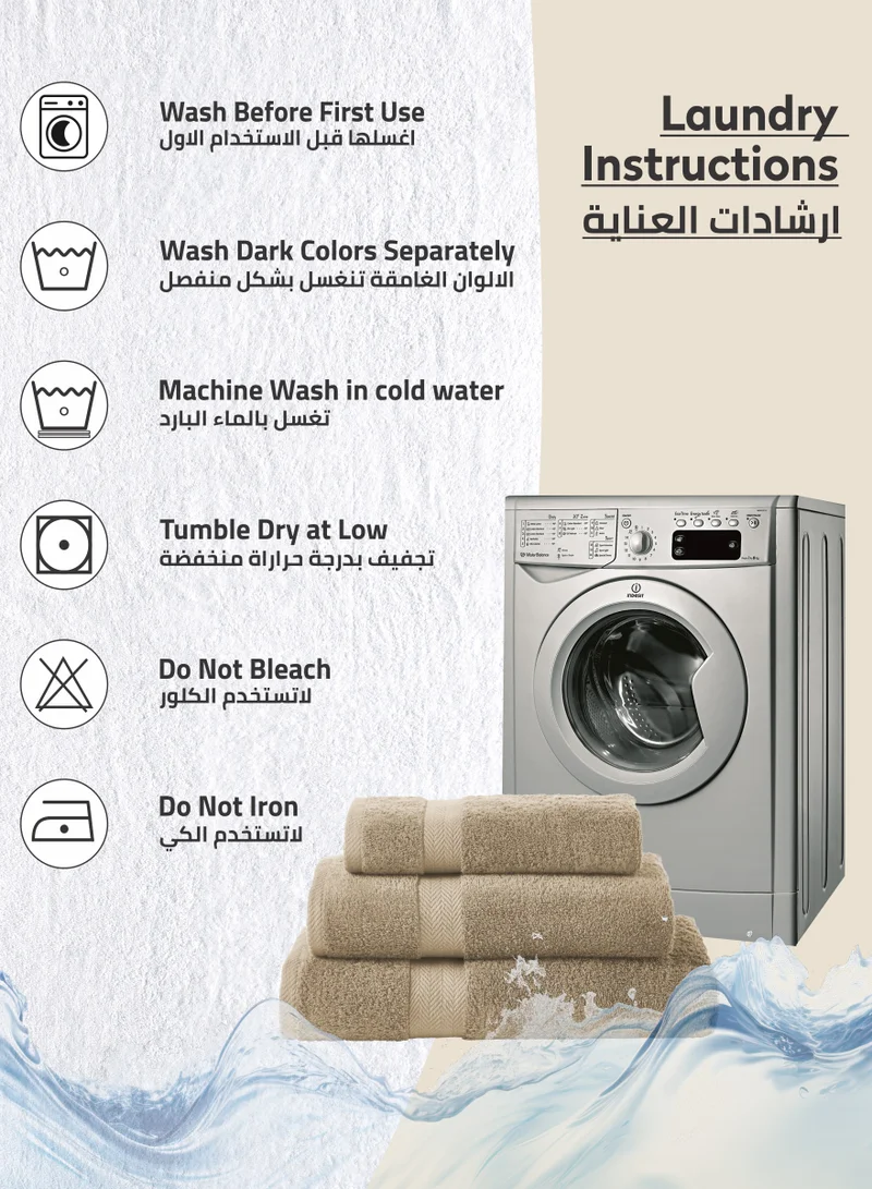 Donetella Premium Towel 3-Pcs Set, 100% Combed Cotton 600 GSM, Highly Absorbent, Quick Dry Towel Set Include 1 Bath Towel, 1 Bath Sheet, 1 Hand Towel, Best Set for Bathroom Gym, Hotel And Spa,Light Beige