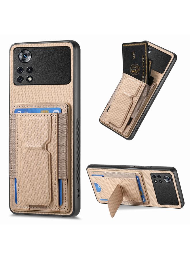 جرين تايجر جراب هاتف من ألياف الكربون قابل للطي مع حامل بطاقة مرن لهاتف Xiaomi Poco X4 Pro 5G (كاكي)