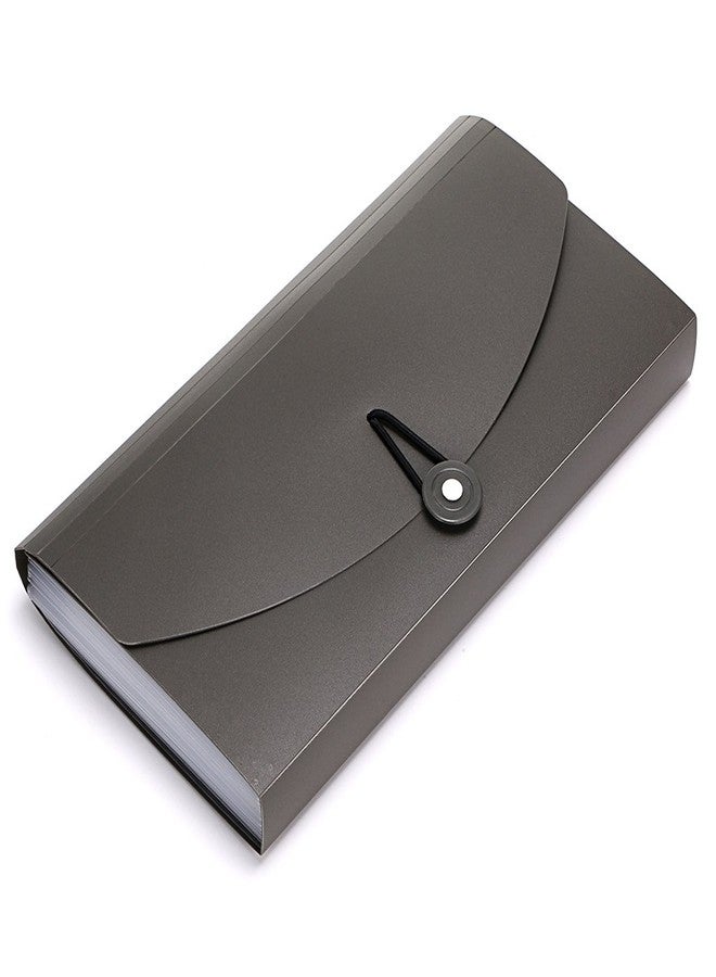 BTSKY 13 Pockets Expanding Check Bill File Folder-Hand-held Small Accordion File Folder Expandable Card Ticket Holder Plastic Business Document Organizer Wallet Case New Grey - Image 1