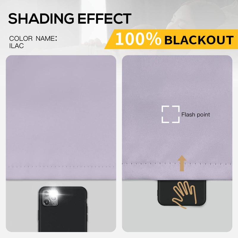 Yakamok 100% Blackout Window Curtain Panels for Bedroom, Heat and Full Light Blocking Drapes with Black Liner for Nursery, Thermal Insulated Solid Grommet Panels for Living Room, 38Wx63L, Light Purple - Image 2
