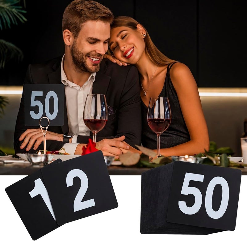 Toncoo بطاقات أرقام الطاولات 1-100، أرقام طاولات مطعم مزدوجة الجوانب، أرقام بلاستيكية 3.5 بوصة، علامات الأرقام 1-100 لاستقبال الزفاف، أسود - Image 4