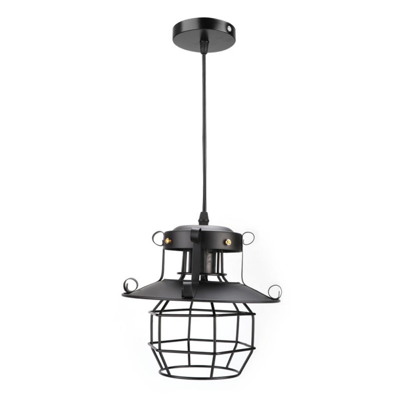 Industrial Cage Pendant Light: Black Metal Wire Construction - E27 Bulb Compatible Vintage Chandelier for Home Bedroom Living Room Bar Coffee Shop Hotel - Image 1