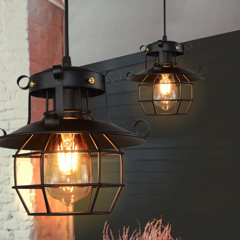 Industrial Cage Pendant Light: Black Metal Wire Construction - E27 Bulb Compatible Vintage Chandelier for Home Bedroom Living Room Bar Coffee Shop Hotel - Image 5
