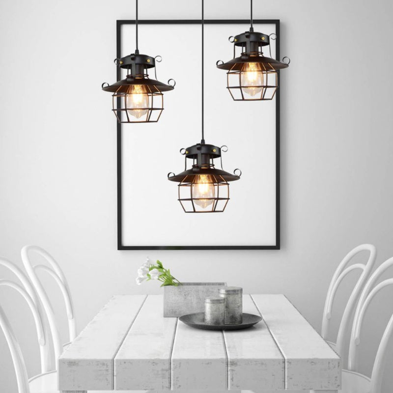 Industrial Cage Pendant Light: Black Metal Wire Construction - E27 Bulb Compatible Vintage Chandelier for Home Bedroom Living Room Bar Coffee Shop Hotel - Image 2