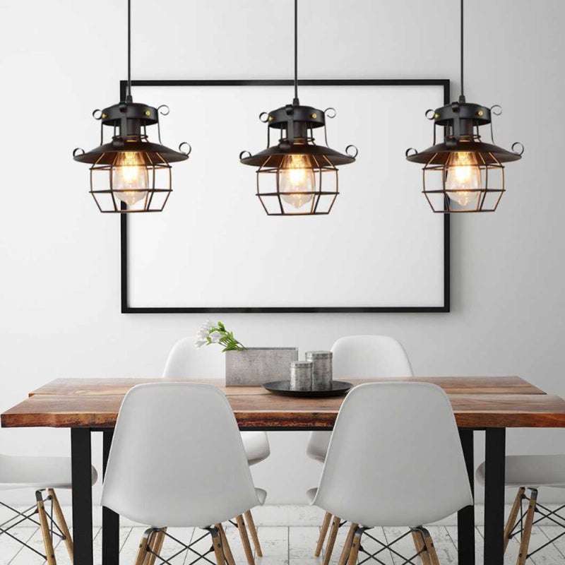 Industrial Cage Pendant Light: Black Metal Wire Construction - E27 Bulb Compatible Vintage Chandelier for Home Bedroom Living Room Bar Coffee Shop Hotel - Image 3