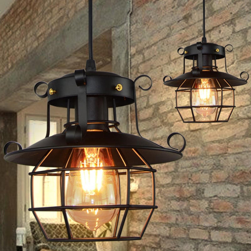 Industrial Cage Pendant Light: Black Metal Wire Construction - E27 Bulb Compatible Vintage Chandelier for Home Bedroom Living Room Bar Coffee Shop Hotel - Image 4