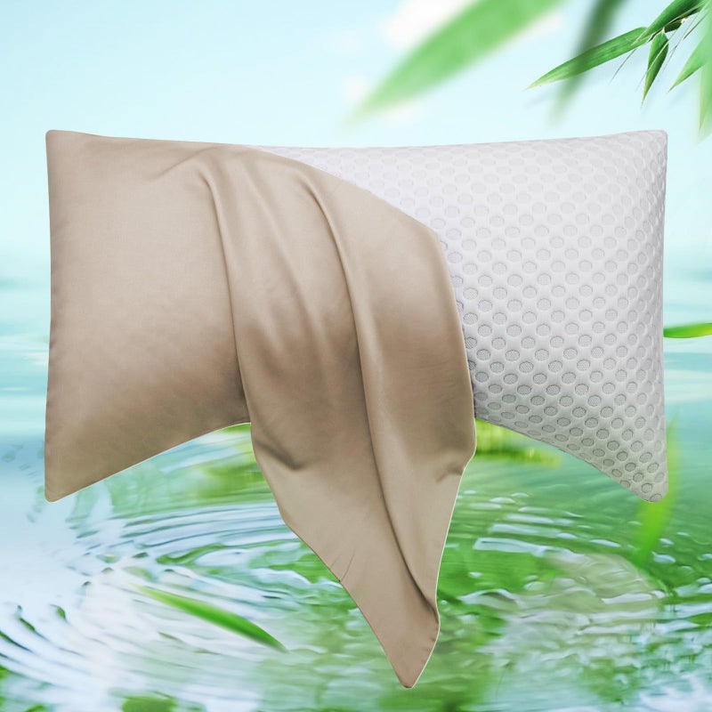 Cooling Curved Pillow Cases Rayon Derived from Bamboo Side Sleeper Pillowcase Cover Breathable Cool Silky Soft Pillowcase for Hot Sleepers Hair and Skin Queen Size 1 Piece 20 30 Inches Taupe