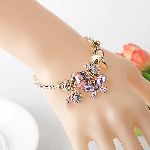 DS Charm Bracelets for teen girls exquisite cute cartoon friendship bracelet Gold Stainless Steel Bangle birthday Gift box Adjustable little girls kids jewelry holiday gifts (GOLD-1) - Image 5