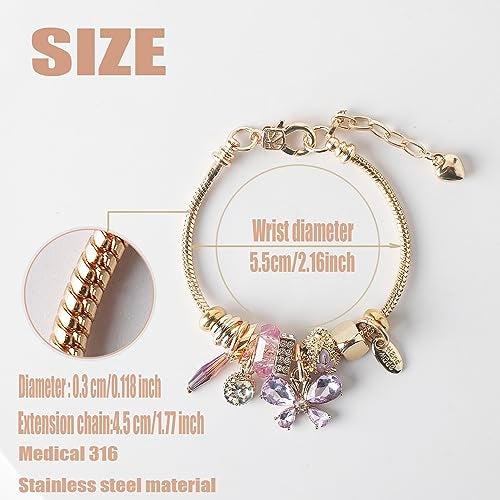 DS Charm Bracelets for teen girls exquisite cute cartoon friendship bracelet Gold Stainless Steel Bangle birthday Gift box Adjustable little girls kids jewelry holiday gifts (GOLD-1) - Image 2