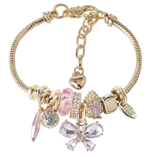 DS Charm Bracelets for teen girls exquisite cute cartoon friendship bracelet Gold Stainless Steel Bangle birthday Gift box Adjustable little girls kids jewelry holiday gifts (GOLD-1) - Image 1