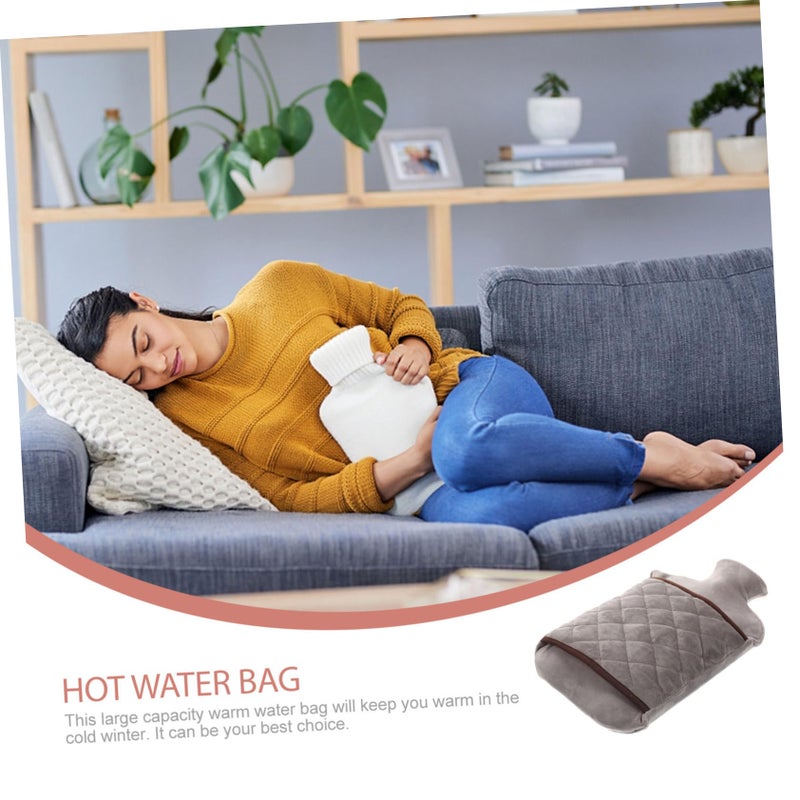 Thickened PVC Hot Water Bag Reusable Hand Warmer with Cover Gray Color - Image 5