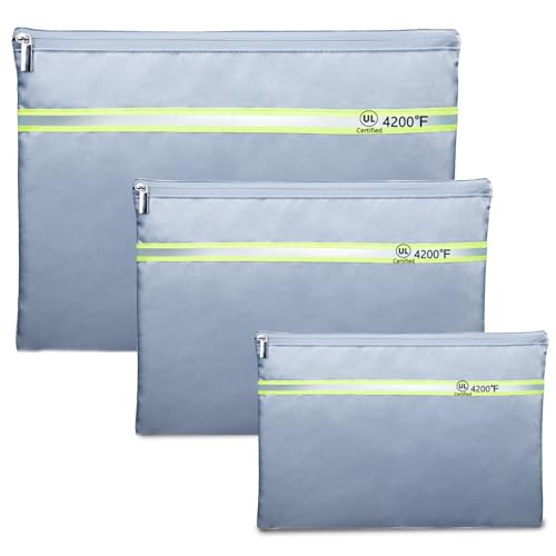 FRECOLSH Fireproof Document Bag 3 Pack 15 x 11 13 x 97 105 x 8 Fireproof Water proof Document Organizer Document Holder with Zipper Secure for Cash Passports Check More - Image 1