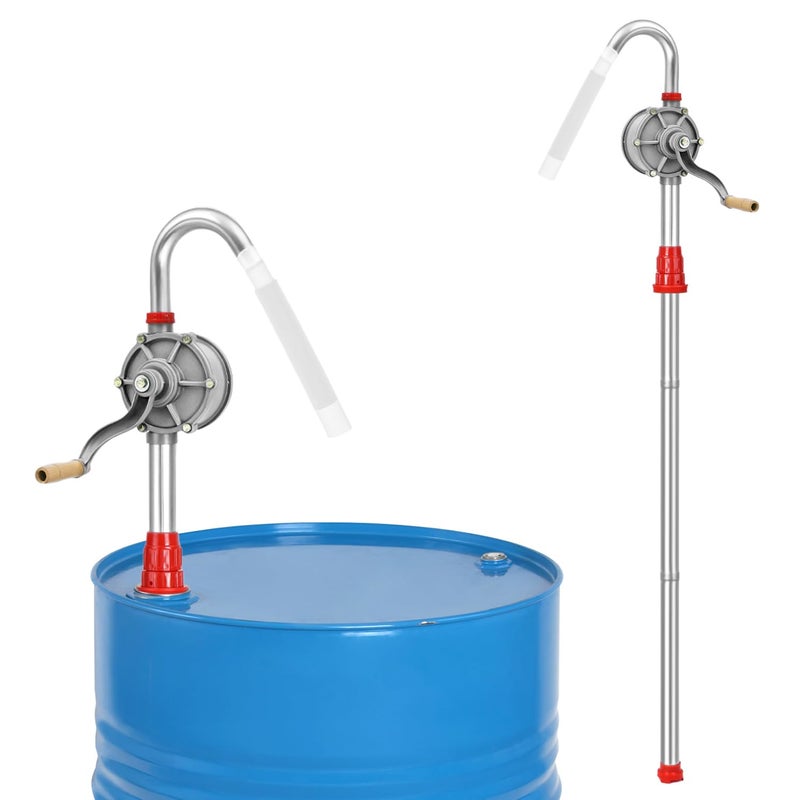 QWORK Aluminum Drum Rotary Hand Pump Barrel Pump Hand Crank Oil Gas Barrel Drum Pump Rotary Oil Fuel for 5 15 30 55 gal