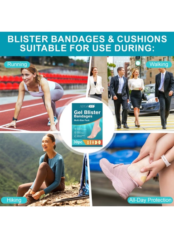 ATOANY 30Pcs Gel Blister Bandages, Hydrocolloid Gel Blister Bandages Pads, Waterproof Adhesive Blisters Bandages, Blister Cushions, Reduce Rubbing & Friction, Gel Blister Cushions for Prevention & Recovery - Image 3