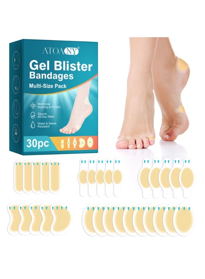 ATOANY 30Pcs Gel Blister Bandages, Hydrocolloid Gel Blister Bandages Pads, Waterproof Adhesive Blisters Bandages, Blister Cushions, Reduce Rubbing & Friction, Gel Blister Cushions for Prevention & Recovery - Image 1