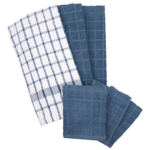 Ritz Premium Kitchen Towel and Dish Cloth Value Set: Highly Absorbent, Super Soft, Long-Lasting, 100% Cotton Checked and Solid Hand Towels, Tea Towels, Bar Towels - 6 Pack, Federal Blue - Image 2