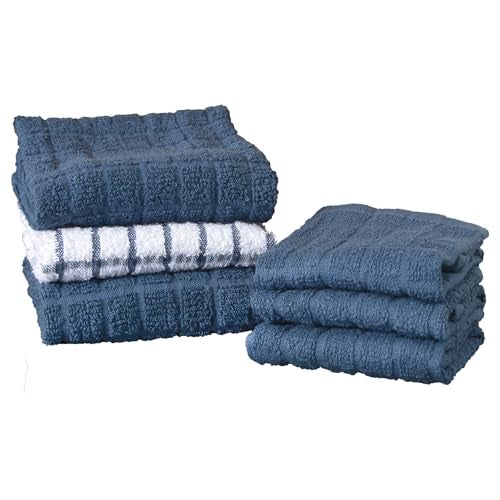 Ritz Premium Kitchen Towel and Dish Cloth Value Set: Highly Absorbent, Super Soft, Long-Lasting, 100% Cotton Checked and Solid Hand Towels, Tea Towels, Bar Towels - 6 Pack, Federal Blue - Image 1