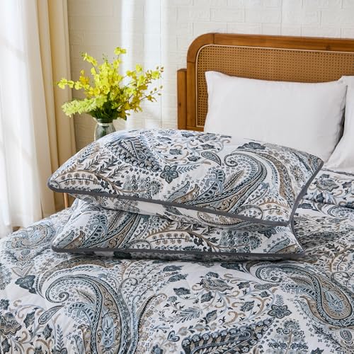 Cozaline 100% Cotton Quilt Sets King Grey Paisley Bedding Sets 3 Pcs Reversible Coverlet Bedspread Paisley Floral Bedspread for All Season, Lightweight, Ultra Soft - Image 5