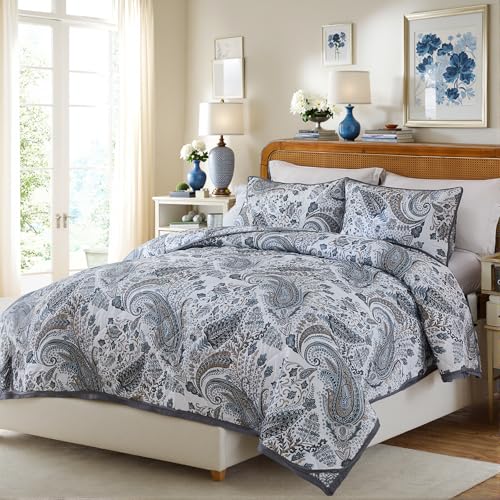 Cozaline 100% Cotton Quilt Sets King Grey Paisley Bedding Sets 3 Pcs Reversible Coverlet Bedspread Paisley Floral Bedspread for All Season, Lightweight, Ultra Soft - Image 4
