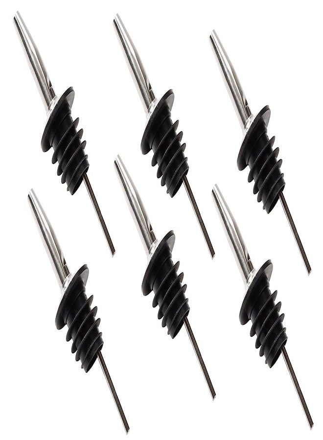 ServEzee Bottle Pourers Set of 6 for use with Oil and Juice Bottles in The Kitchen. Chrome Finish and Built-in Breather Tube for a Professional Look and functionality. - Image 1