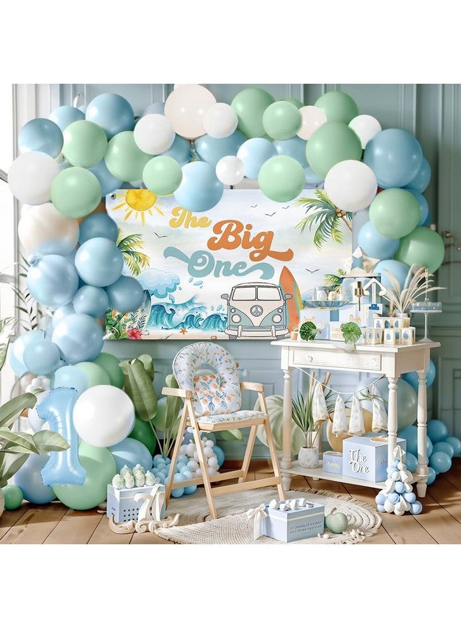 MEHOFOND The Big One First Birthday Decorations, Surf 1st Birthday Party Decorations Supplies, Boy 1st-Wave First Banner, Retro Sand Summer Beach Surfs Up Pool Fishing Balloons Arch Kit - Image 1